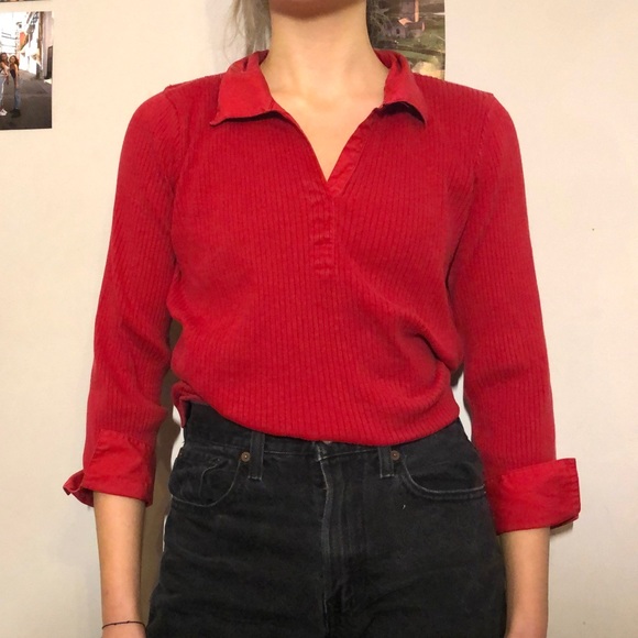 Red Long Sleeve Blouse - Picture 2 of 6